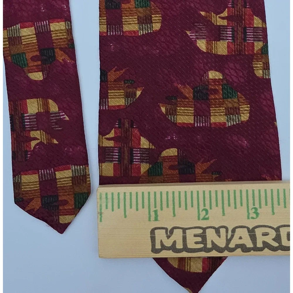 Ermenegildo Zegna Tie Mens OS Burgundy Abstract Plaid Silk Jacquard‎ Italy Wide